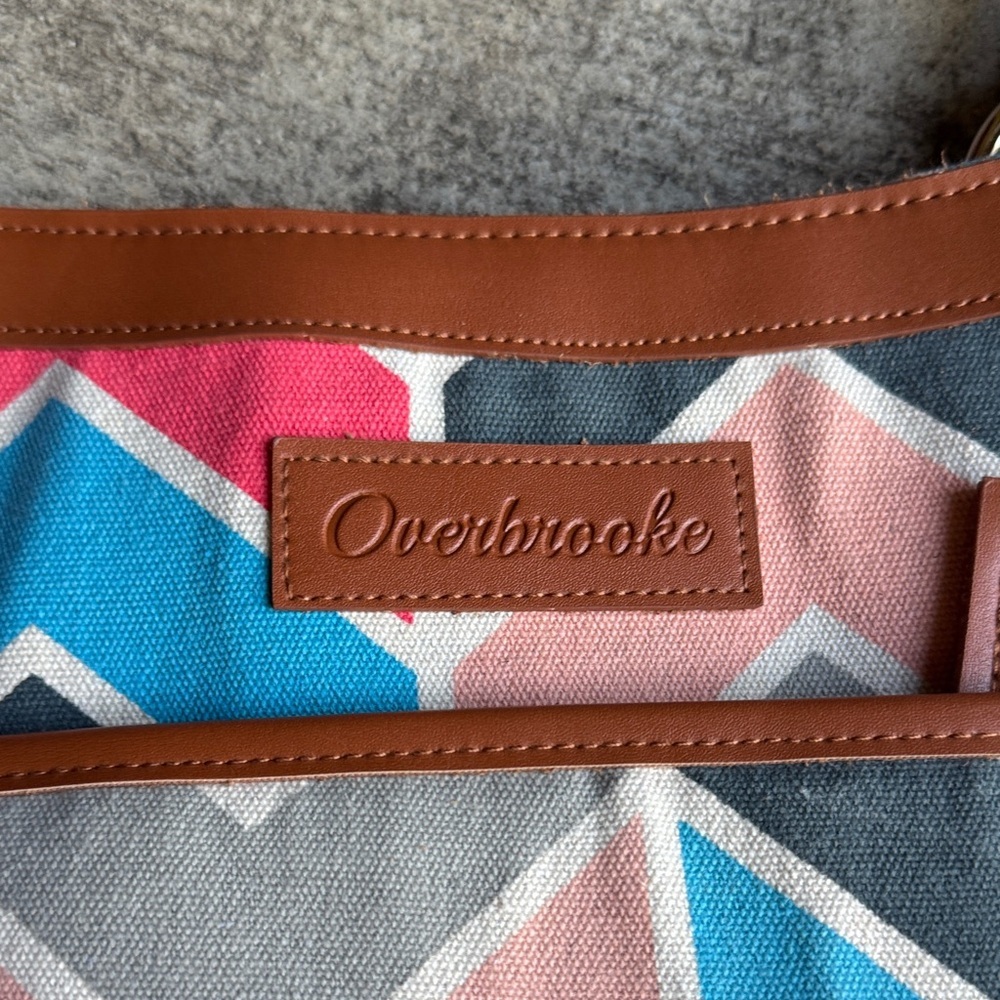 Chevron Canvas Tote Bag with Brown Trim - Multicolor - Picture 2 of 5